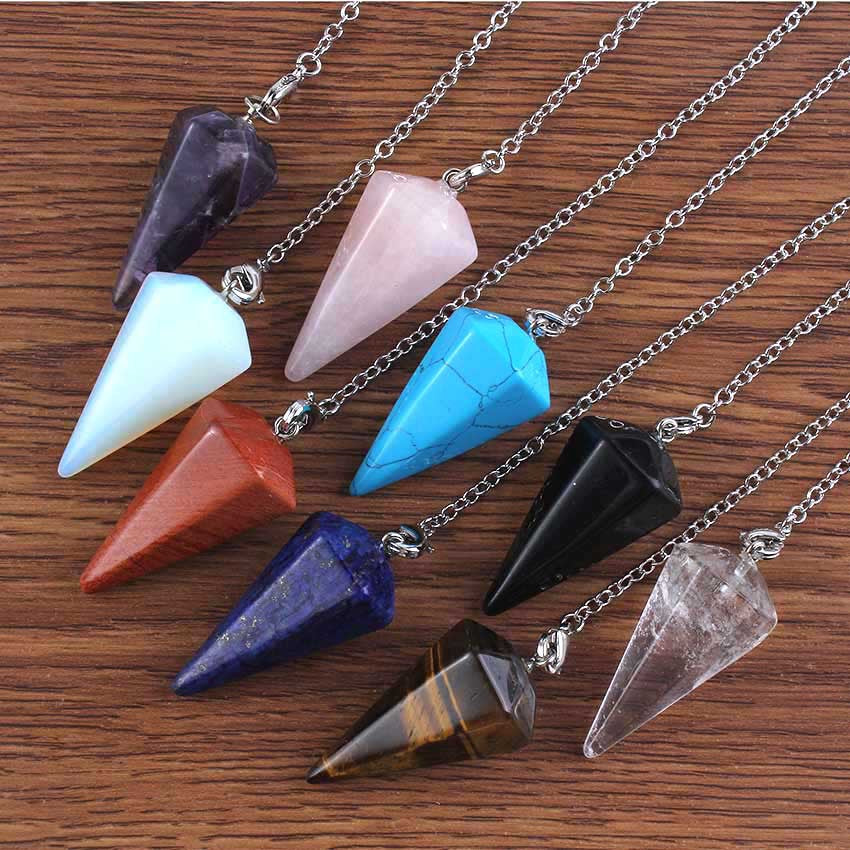 Natural Crystal Stone Hexagonal Cone Pendant