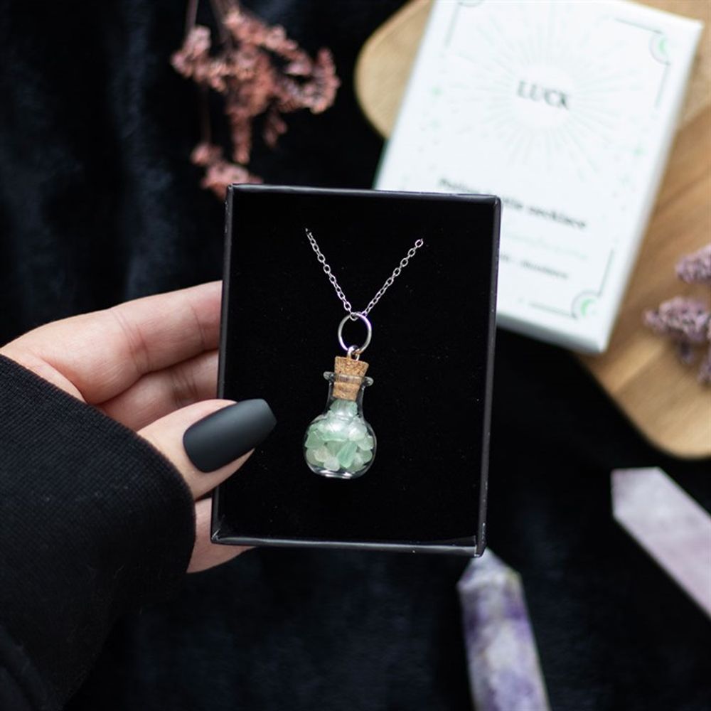 Luck Green Aventurine Crystal Chip Potion Bottle Necklace