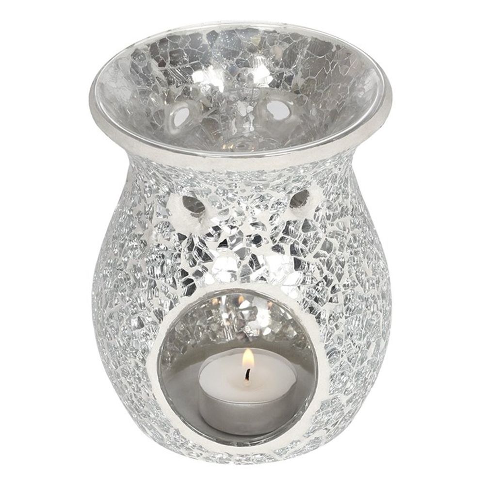 Large Silver Crackle Oil Burner